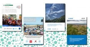 Covers of publications related to cash assistance and environment